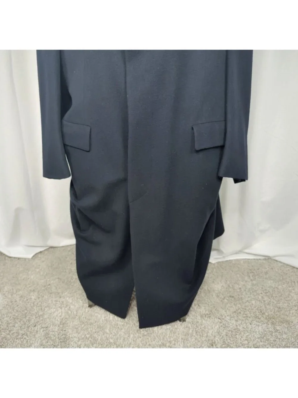 Vintage Burberry Pea Coat 44 Large Black Wool Midi